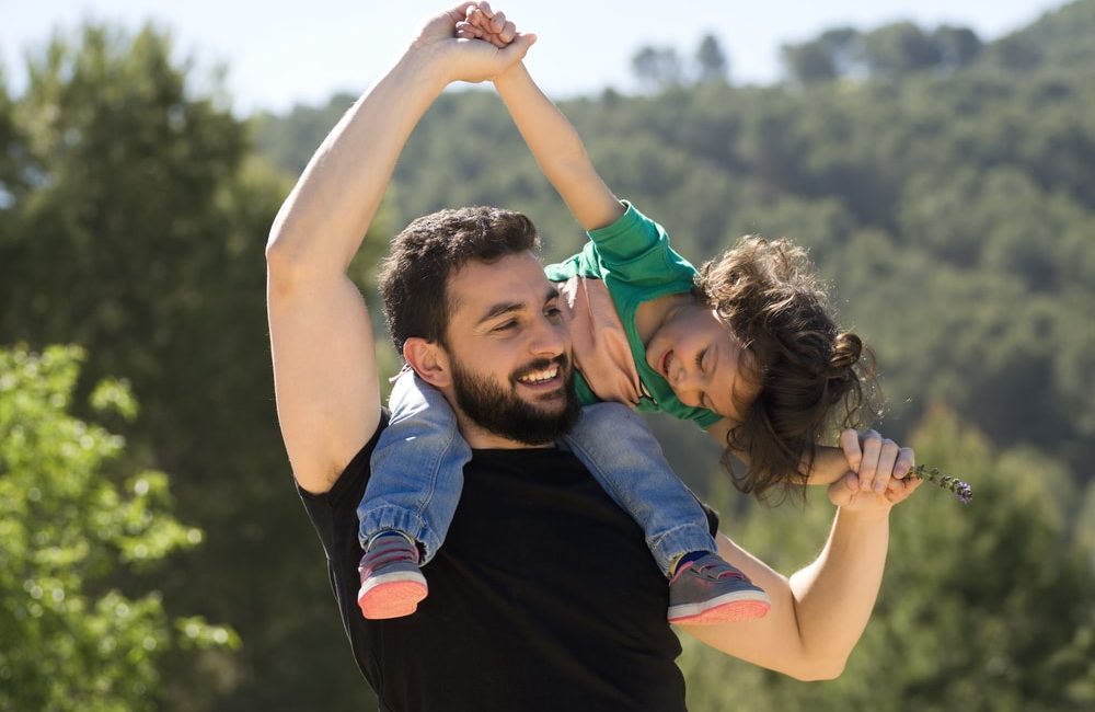 Bearded,Father,And,Baby,Girl,Playing,Outdoors.,Happy,Image,Of